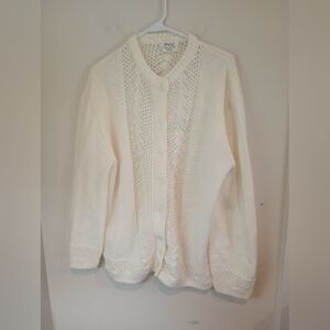 Wintuk Orlon Acrylic Button Front Cardigan Sweater Cream Ivory Knit Vintage